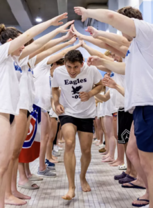 Goolrick Pool reopened in January, just in time for a home swim meet and senior day. As a team captain, Diederich (pictured here on senior day) led both in competition and behind the scenes.